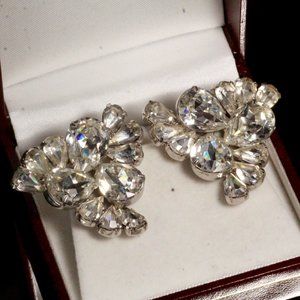 VINTAGE RHINESTONES FOILED LARGE BRIDAL CRYSTAL DESIGNER HIGH END EARRINGS